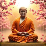 Realistic image of Donald Trump as a Buddha sitting in lotus pose